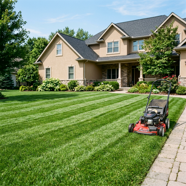 Freshly mowed lawn with clean stripes at a BC residential property