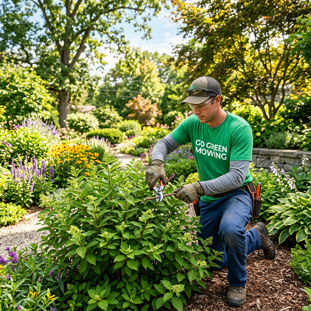 Pruning an ornamental shrub at a White Rock property